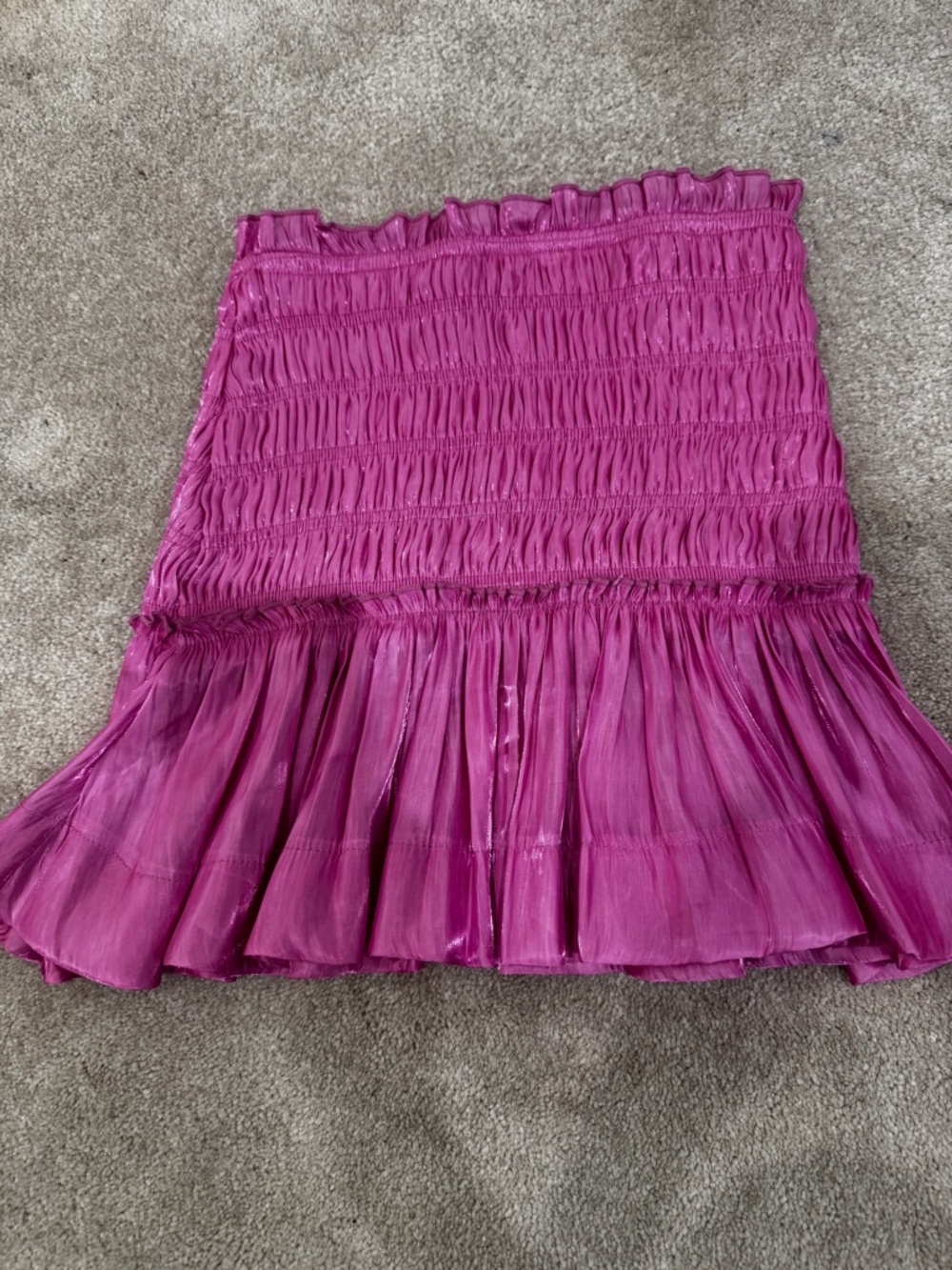Highland Park Smocked pink top with Ruffle Hem in Fuchsia, size S